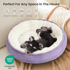Love's cabin Round Donut Cat and Dog Cushion Bed, 25in Pet Bed for Small or Medium Dogs, Anti-Slip & Water-Resistant Bottom, Soft Durable Fabric Pet Beds, Washable Calming Cat Bed Lavender Stripe