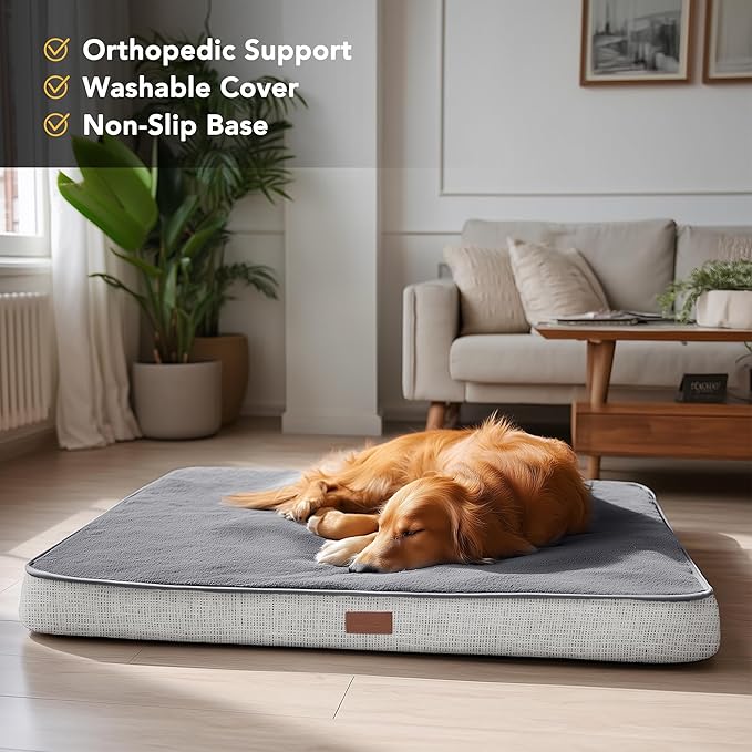 Deconovo Orthopedic Dog Bed for Medium & Large Dogs – Supportive Memory Foam with Washable Cover, Non-Slip Base – Comfort for Senior, Arthritic & Active Pets, Light Grey, 44" Lx32 Wx3 Th