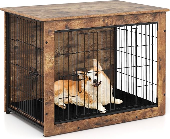 PETSITE Dog Crate Furniture for Small/Medium Dogs, 33" Indoor Pet House Side End Table w/Cushion, Double Doors, Heavy-Duty Chew-Resistant Wood Metal Dog Kennel up to 45 LBS (33 x 22 x 25.5 Inches)