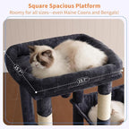 Heybly Heavy Duty Cat Tree, Tower for Indoor Cats Large Adult, Tall Cat Condo House with Extra-Large Baseboard, Multi-Level Plush Furniture with Scratching Posts, Hammock, Toy Ball, Smoky Gray HCT026G