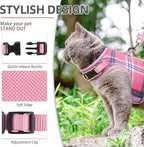 PUPTECK Soft Mesh Cat Vest Harness and Leash Set Puppy Padded Pet Harnesses Escape Proof for Cats Small Dogs Rabbits Bunny, Plaid Pink, L