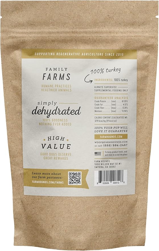 Farm Hounds - Turkey Jerky - Premium Natural Jerky for Dogs - 100% Humanely Raised Turkey - Break-to-Size - Great for Training & Treats - No Added Fillers - Made in USA - 1 Pack