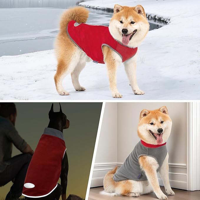 cyeollo 2 Pack Dog Sweater Fleece Vest Pullover Pet Sweatshirt Reflective Lightweight Dog Clothes for Large Dogs Boy Girl Pet Apparel Red, Grey, XXXL
