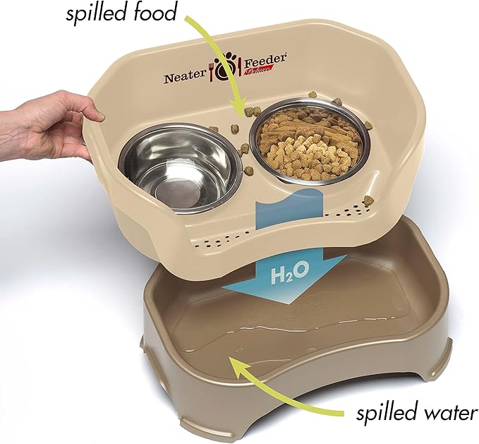 Neater Feeder Deluxe Mess Proof Dog Bowls Elevated for Large Breeds – Made in USA – No Spill Raised Slow Feeder Elevated Dog Bowl Stand w/Leg Extensions, Food and Water Bowl Set, Cappuccino