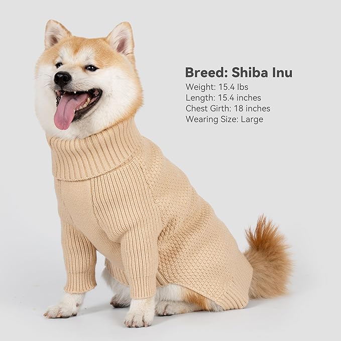 cyeollo Dog Sweater Turtleneck Knitted Sweaters with Sleeve Fall Winter Dog Clothes Sweaters for Small Dogs, Beige M