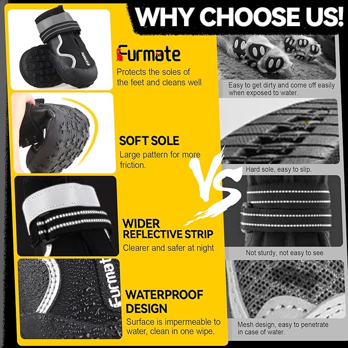 Dog Shoes for Large Small Medium Dogs,Dog Booties for Indoor Hardfloors Anti-Slip,Reflective Strip Waterproof Dog Boots & Paw Protectors for Outdoor Walking Hot Pavement,Winter Snow (Black-3)