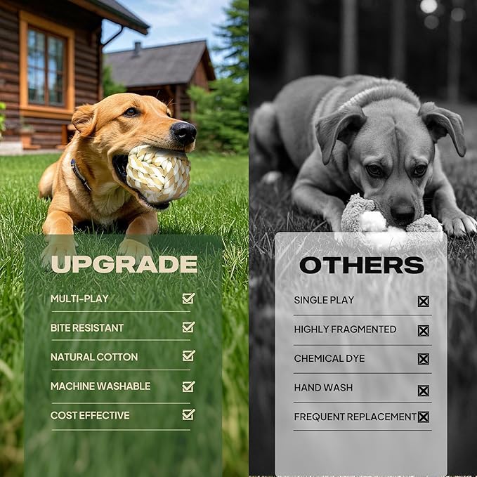 Dog Rope Toy 4 Pack - Dog Rope Toys for Large Dogs - Indestructible Natural Cotton Chew Toys for Aggressive Chewers - Tough Tug of War Dog Toys for Boredom, Teeth Clean