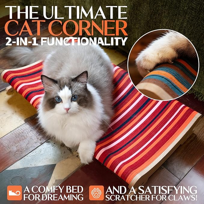 DIY Felt Cat Scratcher Bed, Durable Scratching Pad for Indoor Cats, Sturdy Solid Beech Wooden Cats Scratcher, Lounger & Sleep & Scratch (Extra-Larger), Red