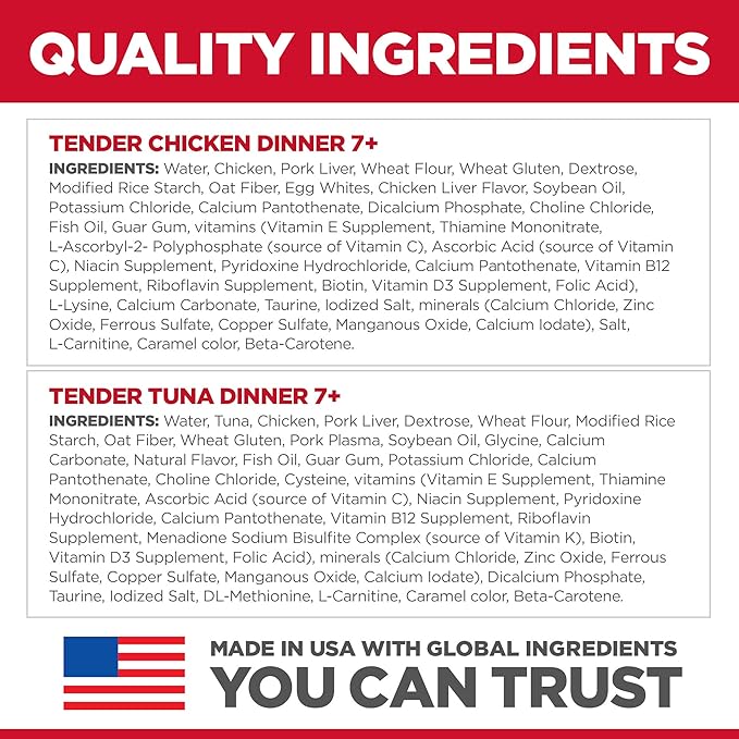 Hill's Science Diet Adult 7+, Senior Adult 7+ Premium Nutrition, Wet Cat Food, Variety Pack: Chicken; Tuna Stew, 2.8 oz Pouch Variety Pack, Case of 12