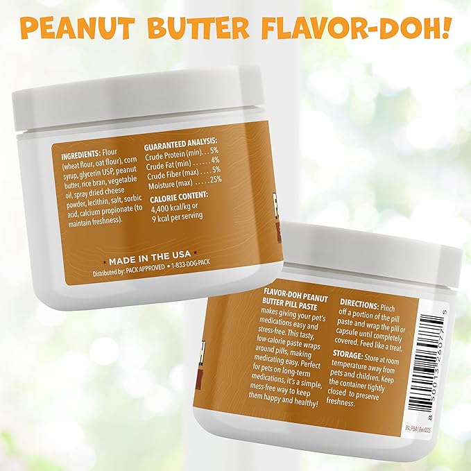 Flavor-Doh - Flavored Pill Wrap for Dogs to Hide Capsules and Create Pill Treats for Dogs - Easy-to-Use Treat Paste for Pet Medication - Peanut Butter (4.2oz)