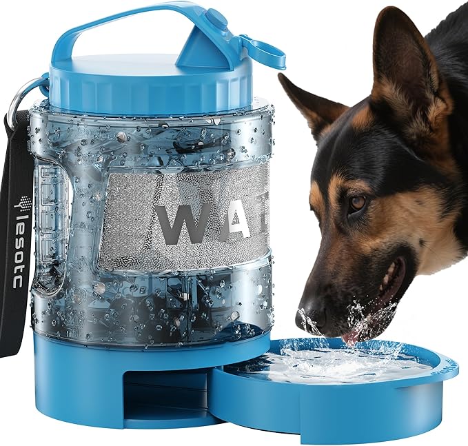 Dog Water Bottle Travel Portable - 77oz Large Travel Water Bowl Dispenser for Dogs Camping Essentials Hiking Beach Road Trip Park Walking On The Go Must Haves, Blue