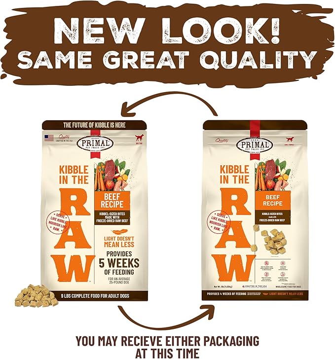 Primal Kibble in The Raw, Freeze Dried Dog Food, Beef, Scoop & Serve, Made with Raw Protein, Whole Ingredient Nutrition, Crafted in The USA, Dry Dog Food 9 lb Bag