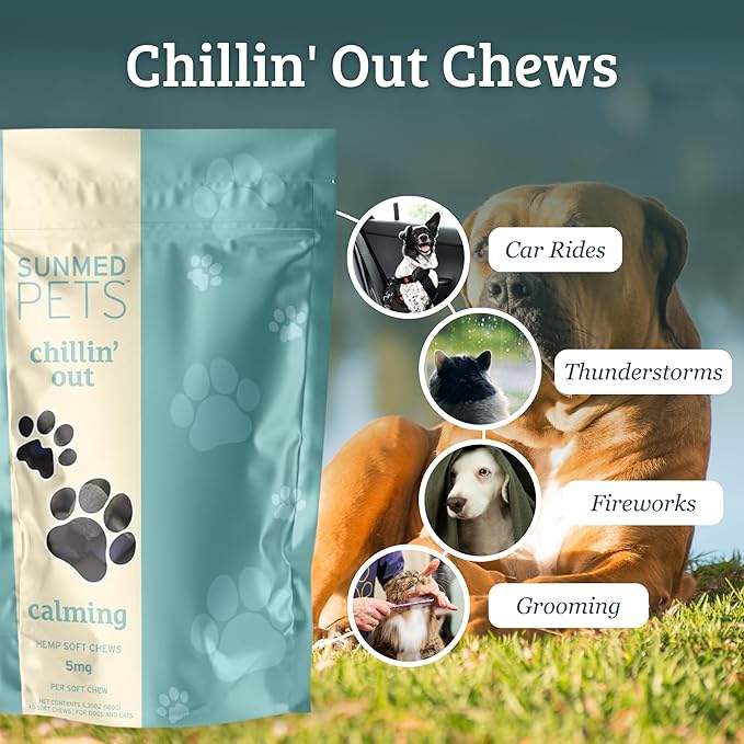 Chillin' Out Hemp Dog Chews with Chamomile & L-Tryptophan – Stress Relief, Calming & Relaxation for Dogs – Helps with Anxiety & Stressful Situations – 40 Count