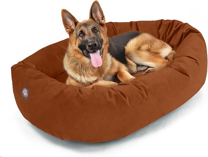 Majestic Pet 52 Inch Suede Calming Dog Bed Washable 52x35x11 (Inch) – Cozy Soft Round Donut Dog Bed with Spine Support for Dogs to Rest Their Head - Pet Bed X- Large – Rust (2025)