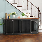 71" Dog Crate Furniture, Large Dog Kennel Furniture, Wood Double Dogs Crate Furniture Large Breed, Dog Crates for 2 Dogs Furniture, Black