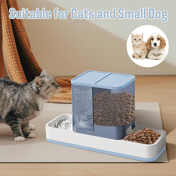Automatic Small Pet Feeder and Water Dispenser, 2 in 1 Gravity Cat Auto Cat Small Medium Dog Feeder and Waterer Set Feeder Dish for Puppy Kitten Small Pets (Blue)