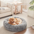 36 inches Donut Dog Bed for Large Dogs - Calming Fluffy Round Pet Bed with Removable & Washable Cover,Fits up to 100 lbs Pets (Dark Grey,Large)