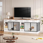 Large Dog Crate Furniture, 47.2'' Dog Kennel Indoor with 3 Storage Drawers and Hidden Feeding Bowl, Sturdy Wooden Dog Crate with 2 Doors and Adjustable Shelf for Small, Medium Dogs