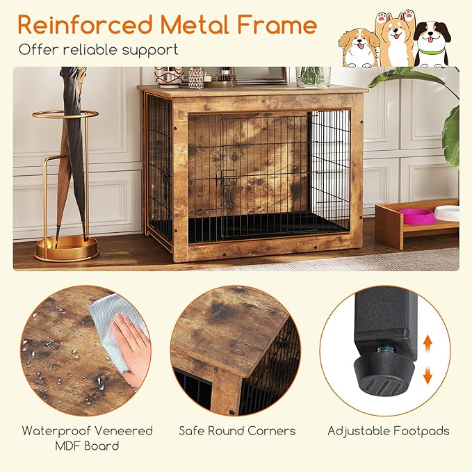 PETSITE Dog Crate Furniture for Small/Medium Dogs, 33" Indoor Pet House Side End Table w/Cushion, Double Doors, Heavy-Duty Chew-Resistant Wood Metal Dog Kennel up to 45 LBS (33 x 22 x 25.5 Inches)