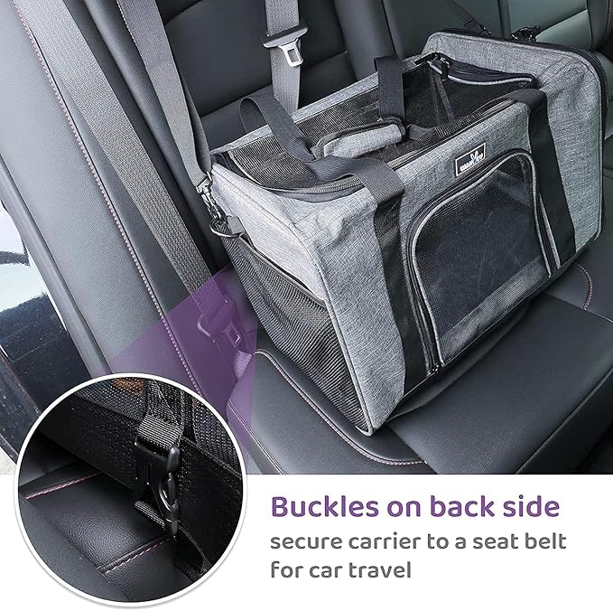 Pet Carrier for Medium Large Cats and Dogs, Dog Carrier Travel Bag with Adequate Ventilation, 5 Mesh Windows, 3 Entrance, Locking Safety Zippers, Padded Shoulder and Carrying Strap, Large