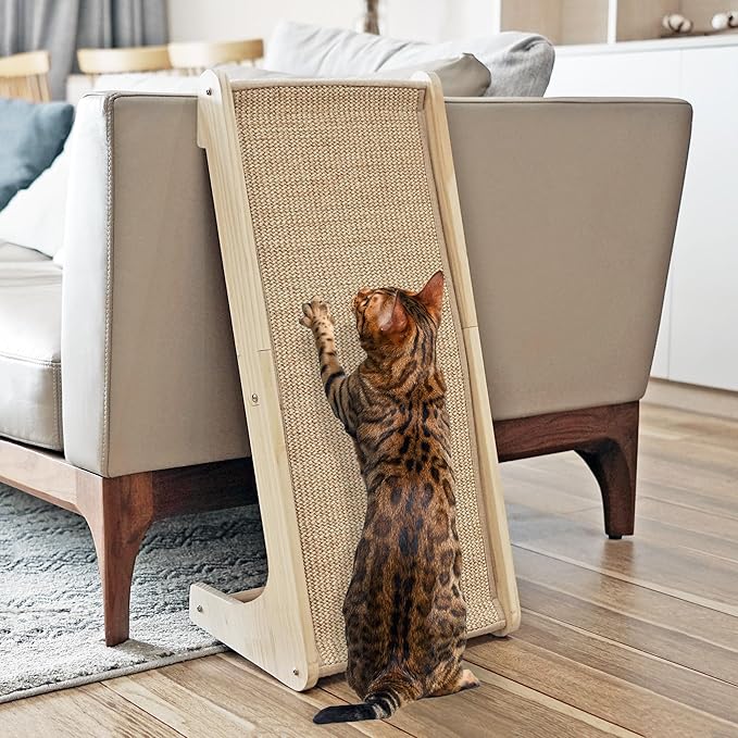 PETKARAY Cat Scratcher, Cat Sisal Scratching Ramp, L Shape Cat Scratch Pad for Indoor Cats, Wall Furniture Protector with Catnip Large