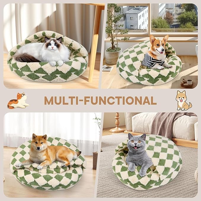 Dog Beds for Small Dogs, Cat Bed Cave, Washable Cute Cat Bed, Cozy Nook Pet Bed for Dogs or Cats, Anti-Slip Puppy Bed Fits up to 22 lbs Pets(Green, 24" x 24")