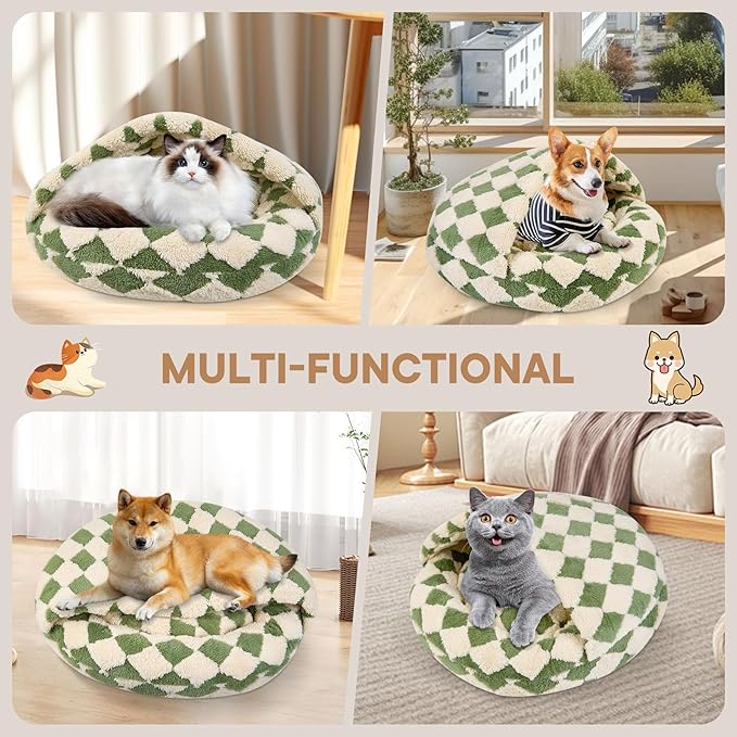 Dog Beds for Small Dogs, Cat Bed Cave, Washable Cute Cat Bed, Cozy Nook Pet Bed for Dogs or Cats, Anti-Slip Puppy Bed Fits up to 12 lbs Pets(Green, 20" x 20")