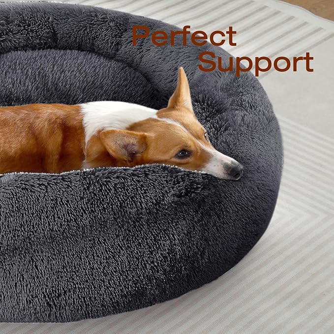 JOLLYVOGUE Dog & Cat Bed, Calming Anti-Anxiety Pet Bed for Small Dogs, Fluffy Donut Cushion for Small and Medium Pets (23")