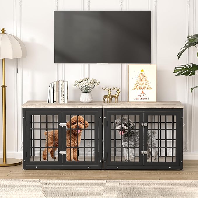 32 Inch Heavy Duty Dog Crate Furniture for Medium and Small Dogs, Decorative Pet House End Table, Wooden Cage Kennel Furniture Indoor, Grey