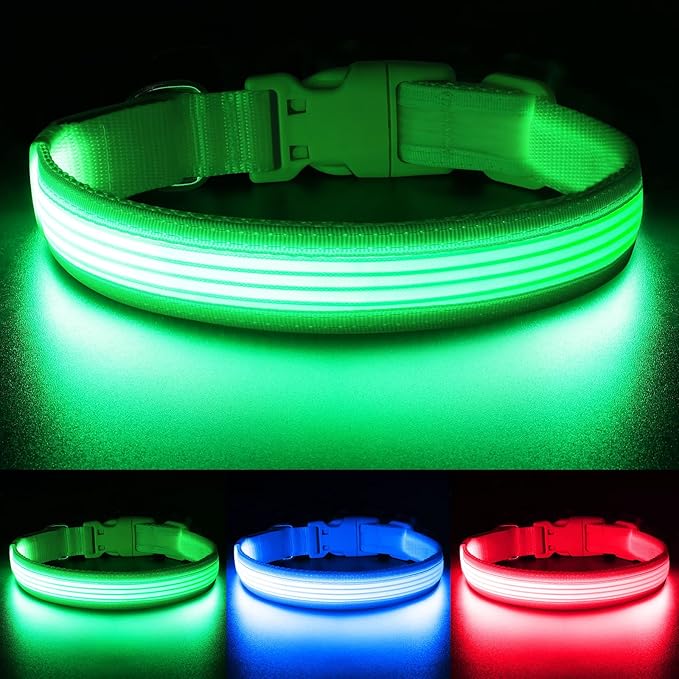 YFbrite Light up Dog Collar, USB Rechargeable LED Puppy Collar Super Bright Adjustable Glowing Dog Lights for Night Walking (Design 2-Green, Small)
