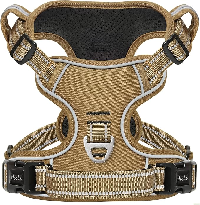HEELE Dog Harness, Dog Harness for Small Medium Large Dogs No Pull Adjustable Padded Reflective Harness with Handle for Walking Training, Brown, XL