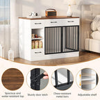 Large Dog Crate Furniture, 47.2'' Dog Kennel Indoor with 3 Storage Drawers and Hidden Feeding Bowl, Sturdy Wooden Dog Crate with 2 Doors and Adjustable Shelf for Small, Medium Dogs