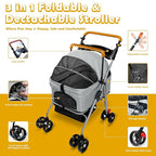 Pet Stroller with Storage Basket and Cup Holder, Folding Dog Jogger, Foldable Cat Stroller, 3 in 1 Puppy Kitten Cart, Pet Jogger for Medium Dog Cat (Gray)