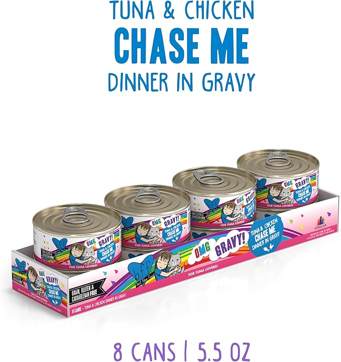 B.F.F. OMG - Best Feline Friend Oh My Gravy!, Tuna & Chicken Chase Me with Tuna & Chicken, 5.5oz Can (Pack of 8)