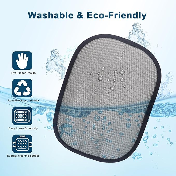 2Pcs Pet Hair Removal Glove for Cats & Dogs, with 2Pcs Toothbrush, Upgraded Five-Finger Electrostatic Pet Hair Gloves, Washable Reusable Pet Hair Remover Tool for Clothing, Couch, Carpet, Car Seat