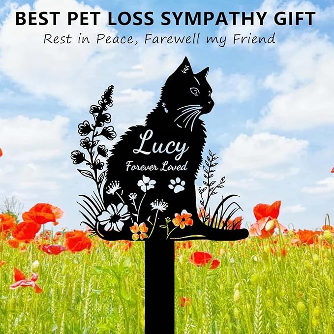 Custom Cat Memorial Grave Marker Stake Personalized Cat Memorial Garden Stake Pet Loss Sympathy Gift Outdoor Memorial Engraved Sign Cat Headstones Metal Sign Pet Plaque Yard Stake