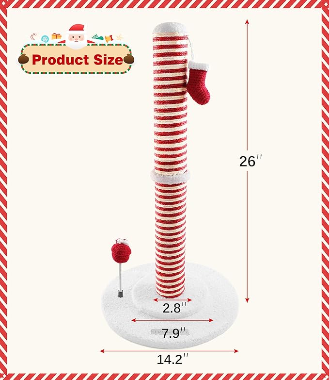 Christmas Cat Scratching Post,Christmas Cat Scratcher for Indoor Cats,Christmas Cat Tree Tower Activity Cat Play Center with Santa Danging Sock Toys and Gift Box