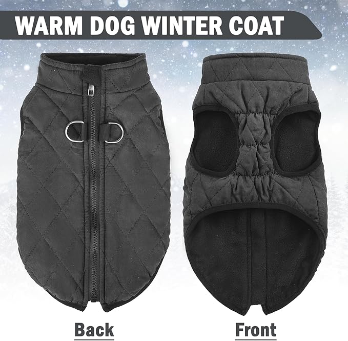 SCENEREAL Winter Dog Vest Coat with Harness Built In, Warm Puppy Jacket for Small Medium Dogs, Cold Weather Coats with Zipper, Fleece Puffer Vest Windproof Snow Clothes
