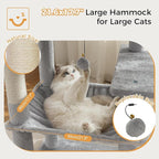 54” Cat Tree with Big Hammock 21x17” Adult Cat Tower with Scratching Posts Featuring Large Top Bed, Scratcher Pad, Spacious Condo House and Detectable Ball for Indoor Cats-Large Gray