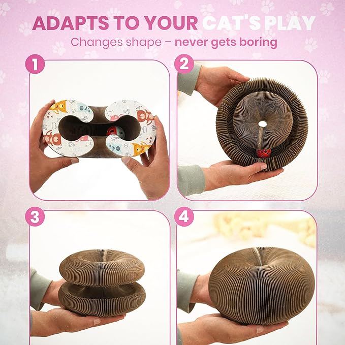 Fin & Jacky Magic Organ Cat Scratcher Board Toy, Upgraded Magnets & Durable High-Density Cardboard for Stability, Eco-Friendly, Kitty Kurlz Round Cat Scratcher, Interactive Indoor Playboard