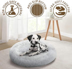 Friends Forever Donut Dog Bed Faux Fur Fluffy Calming Sofa For Large Dogs, Soft & Plush Anti Anxiety Pet Couch For Dogs, Machine Washable Coco Pet Bed with Non-Slip Bottom, 36"x36"x8" Ivory