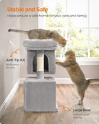 Feandrea Cat Tree, 26.4-Inch Cat Tower, S, Cat Condo for Kittens up to 7 lb, Large Cat Perch, 2 Cat Caves, Scratching Post, Light Gray UPCT611W01