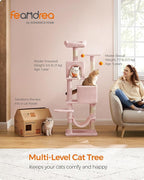 Feandrea Cat Tree, 61-Inch Cat Tower for Indoor Cats, Plush Multi-Level Cat Condo with 5 Scratching Posts, 2 Perches, 2 Caves, Hammock, 2 Pompoms, Jelly Pink UPCT192P01
