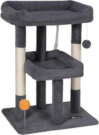 FourFurPets 27.6-Inch Cat Tree, Cat Tower for Indoor Cats, Cat Condo for Large Cats, Small Cat Tree with Scratching Post, Toy Balls, for Kittens, 2 Soft Platform, Dark Gray