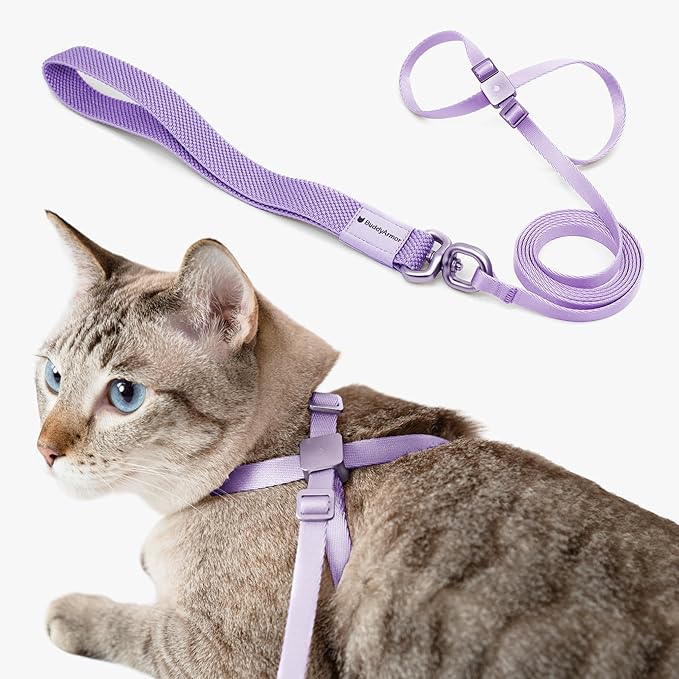 Cat Harness and Leash 2-in-1, Escape Proof Anti-Chocking Harness Adjustable Lighweight Leash Walking Outoor Training for Kitten Small Large Cats Puppy, US IDA Bronze Award (Monet Purple)