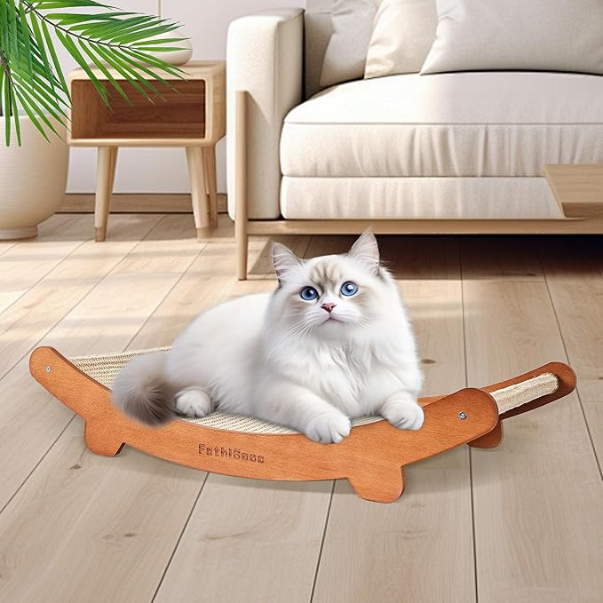 Sisal Cats Scratcher Bed Shaped U, Beech Wood Scratching Pad Indoor cat Toy,Durable,Wooden Cat Furniture Protector, Scratch Post for Larges Cats Scratcher Lounge,Clawing and Play