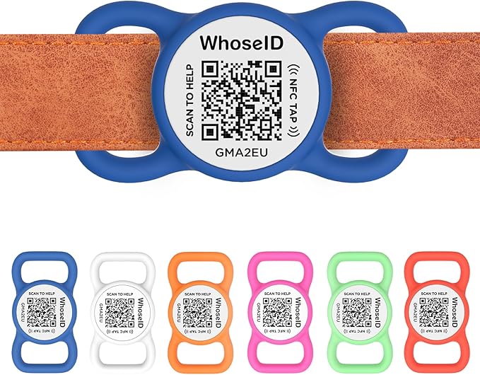 QR Code Dog Tag with NFC, Personalized Pet ID Tag, Silicone Dog ID Tag, Modifiable Pet Online Profile, Multiple Emergency Contact, Scan QR Code Send GPS Location Email (Regular, Navy Blue)