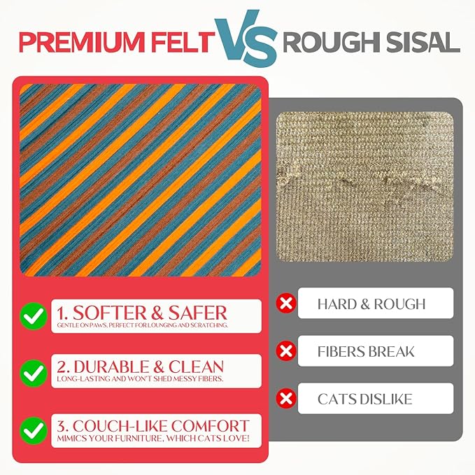 DIY Felt Cat Scratcher Bed, Durable Scratching Pad for Indoor Cats, Sturdy Solid Beech Wooden Cats Scratcher, Lounger & Sleep & Scratch (Extra-Larger), Brown