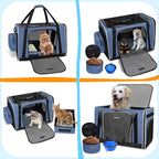 Petskd Extra Large Cat Carrier with Litter Box 24"x17"x17" for Medium Large Cat or 2 Small Cats, Collapsible Soft Sided Pet Carrier for Car Travel with Lockable Safety Zippers(Blue)