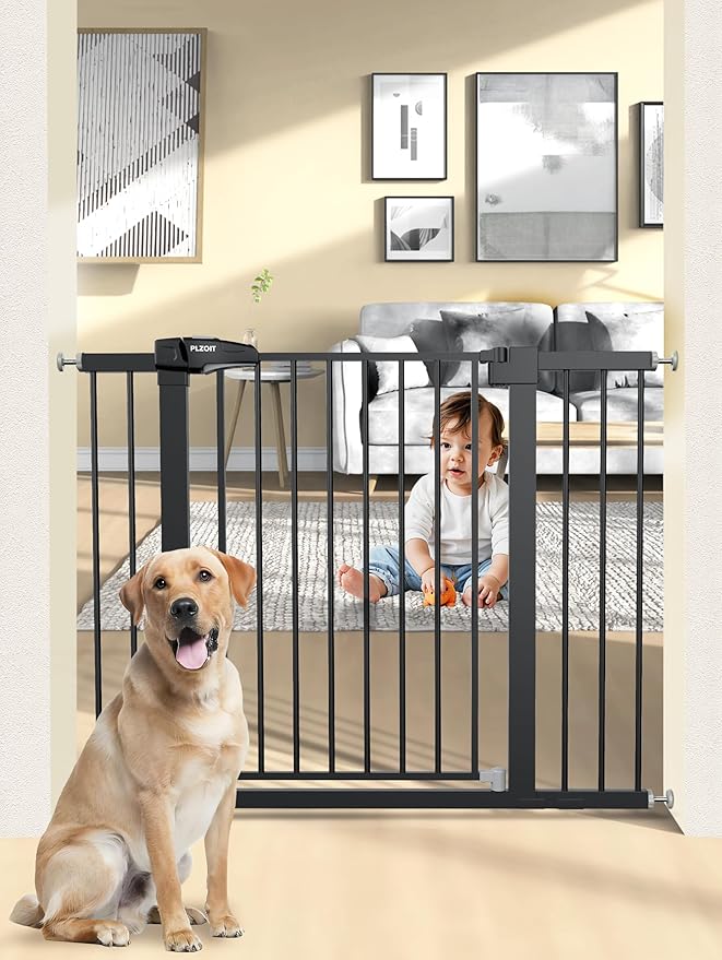 36.2" Extra Tall Baby Gate for Stairs, 29.5-46" Wide Dog Gate for Doorways, Walk Thru Auto Close Metal Child Gate for The House, Stairs and Doorways, Pet Gate Pressure Mounted Dog Gate Indoor (Black)